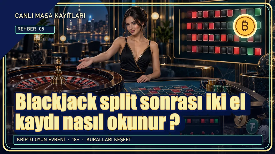 Blackjack split sonrası iki el kaydı nasıl okunur? için kripto temalı oyun kapağı